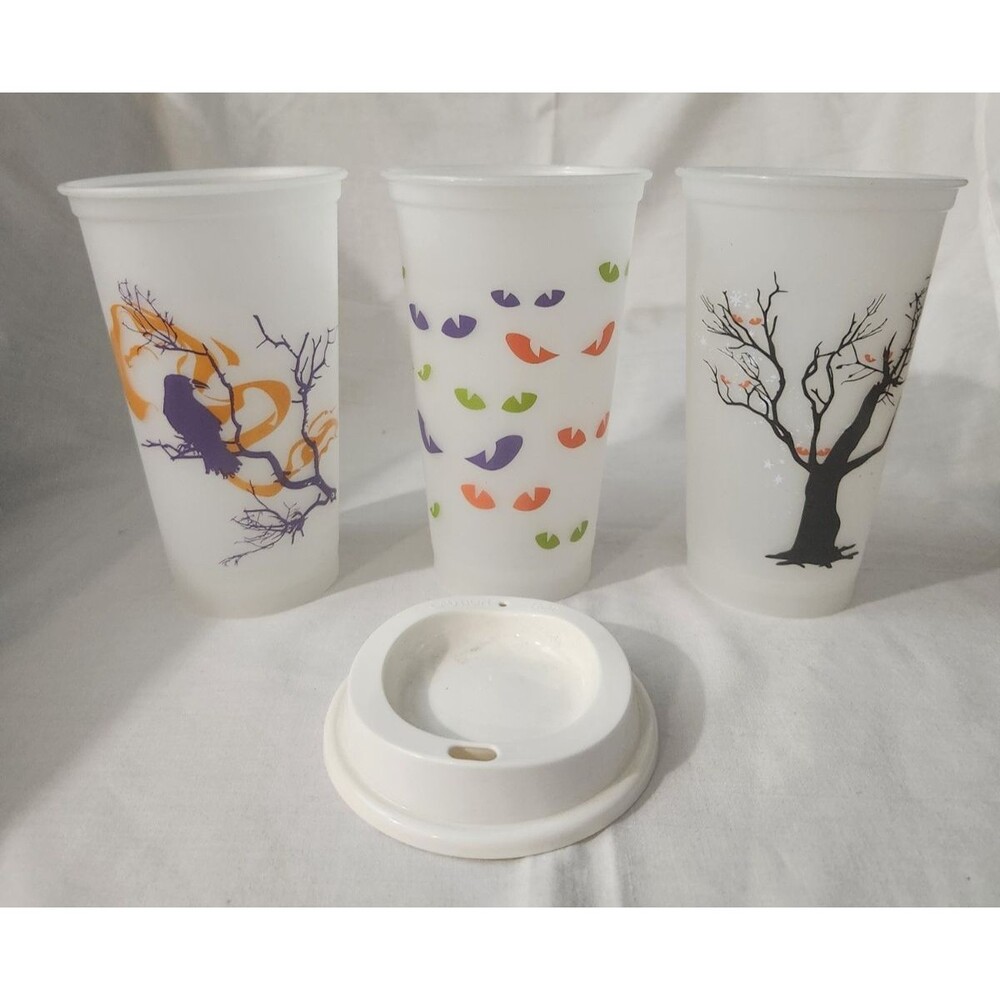 Starbucks Halloween Glow In The Dark Reusable Hot Cups 3 Pack 16 oz Raven Tree